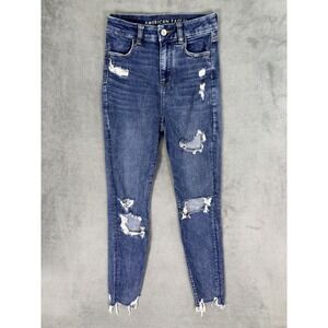 American Eagle Jeans Womens 0 Long Blue Curvy Super High Rise Jegging Crop